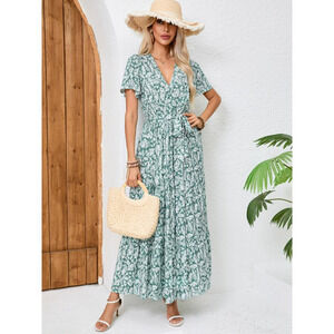 Zara Plus Size Vintage Floral Maxi Dress Loose Round Neck Mid Sleeve Casual